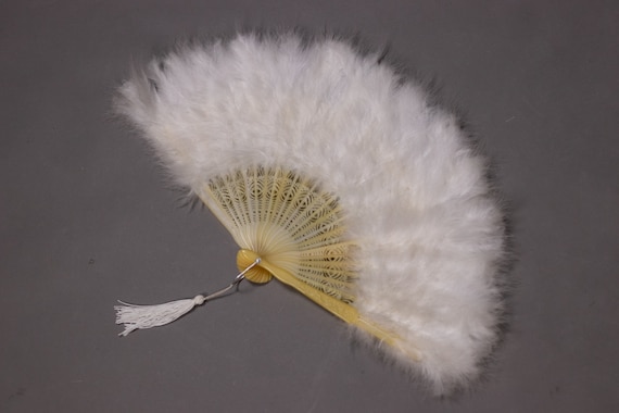 1930's White Feather Fan - 30's Small Burlesque Fa