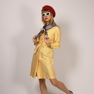 1960's Yellow Raw Silk ress 60's Silk Dress Size S image 5