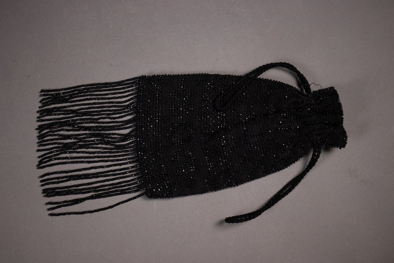 Black Crochet and Beaded VICTORIAN Purse image 3