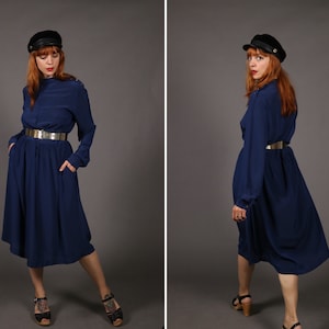 1970&#39;s Navy Blue LANVIN dress - Size M/L