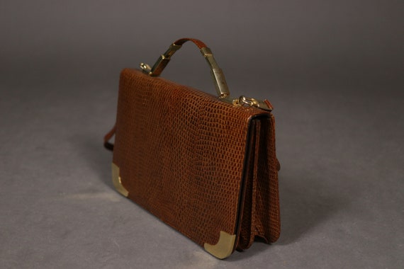 1960's -1970's Brown Lizard Bag - 60's Top Handle… - image 3