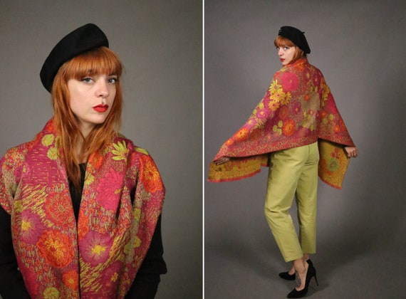 1970's KENZO Large Floral Wool Scarf