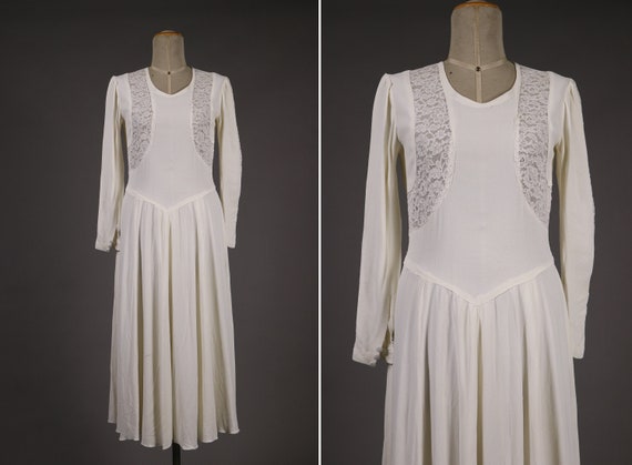 1930's Rayon and Lace White Wedding Dress