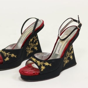 DOLCE & GABBANA Runway S/S 1998 Silk and Velvet Embroidered Wedges Size ...