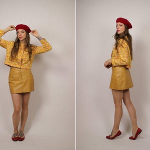 1960s MODISSA Mini Leather Mustard Skirt - Size Xs/ S