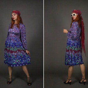 1970&#39;s LANVIN Silk Boho Floral Dress - Size S