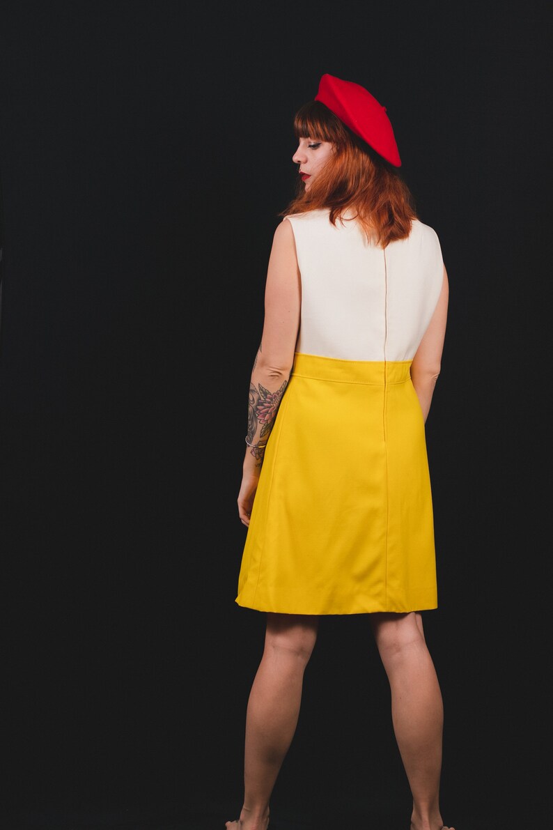 Size M 1960/'s White and Yellow Modissa Dress 60/'s Mod Girl Dress