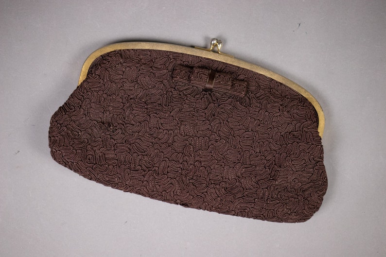 1940's Brown Soutache Clutch 40's Cord Soutache Evening Bag image 7