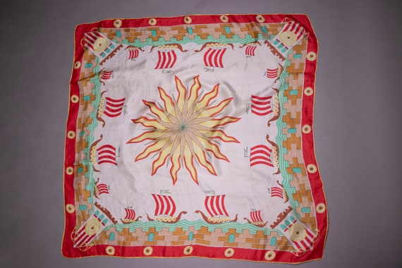 1940's Vikings's Drakkar Boats Silk Scarf - 40's