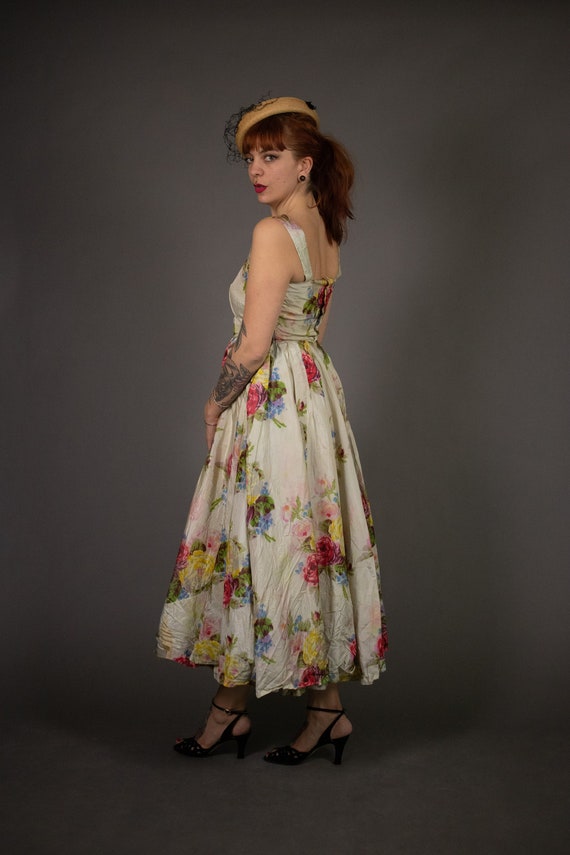 1940's Rayon Floral Summer Party Dress - 40's Hug… - image 4