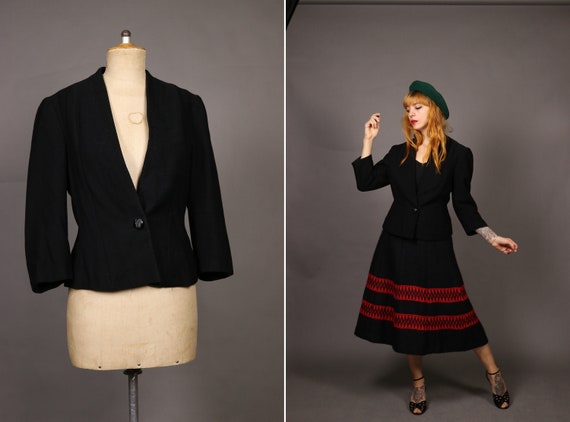 1930's Black Wool Jacket - Size S