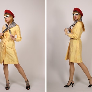 1960&#39;s Yellow Raw Silk ress - 60&#39;s Silk Dress - Size S