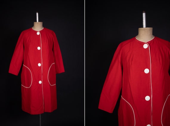 1960's Mod Girl Red and White Coat - 60's Red Lon