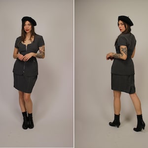1990s THIERRY MUGLER Grey Skirt Suit - Size Xs-S
