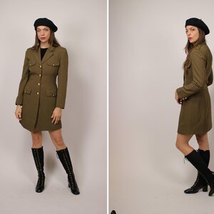 1990's DONNA KARAN Military Jacket - 90's Long Donna Karan New York Green and Gold Jacket - Size S