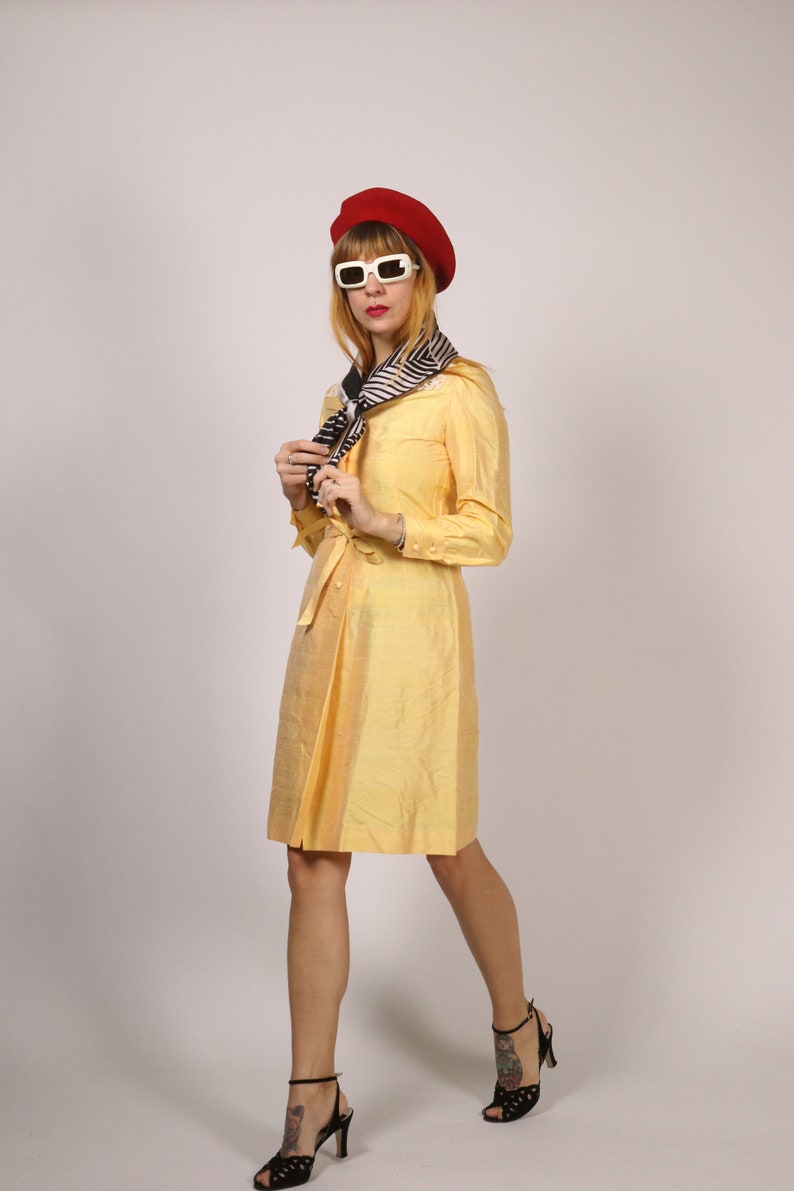 1960's Yellow Raw Silk ress 60's Silk Dress Size S image 7