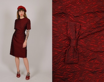 1950s red rayon cocktail dress - Size M
