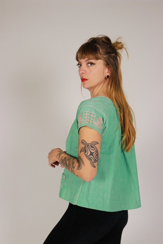 1930s Anis Green Linen Blouse - Size Xs - S - image 5