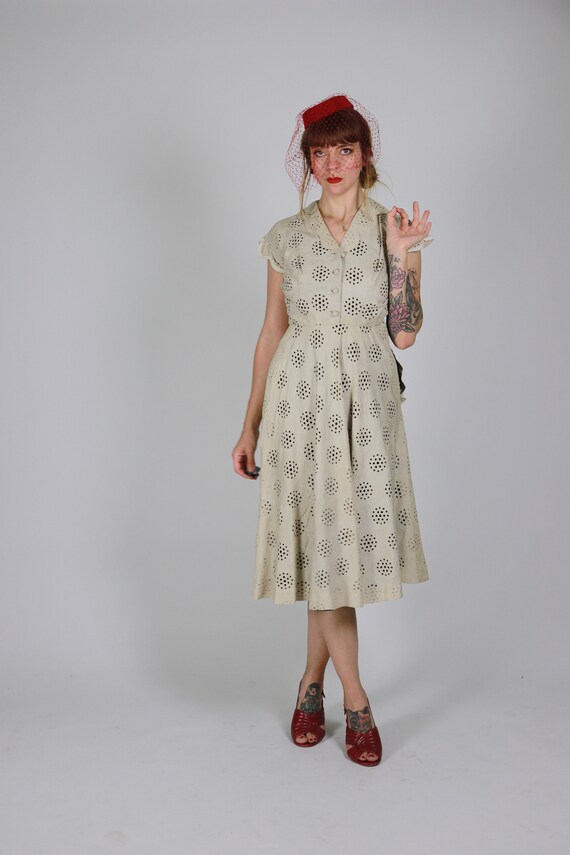 1940s Raw Silk Cream Dress - Size Xs - image 6