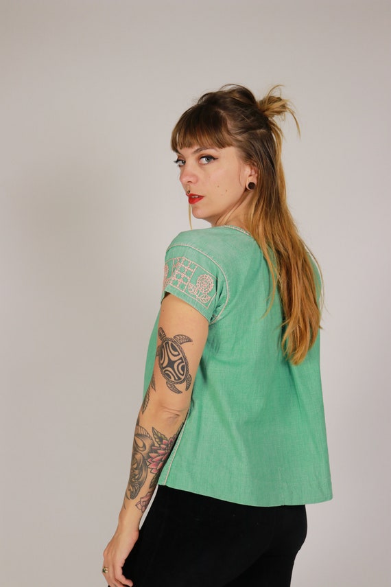 1930s Anis Green Linen Blouse - Size Xs - S - image 4
