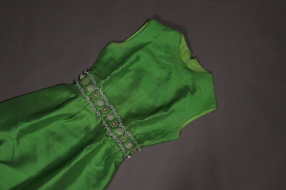 1960's Maxi Green Silk Dress - 60's Evening Long G
