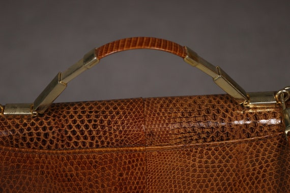 1960's -1970's Brown Lizard Bag - 60's Top Handle… - image 6