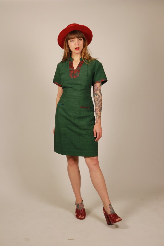 Vintage 1980s Green Silk Saree Dress Set