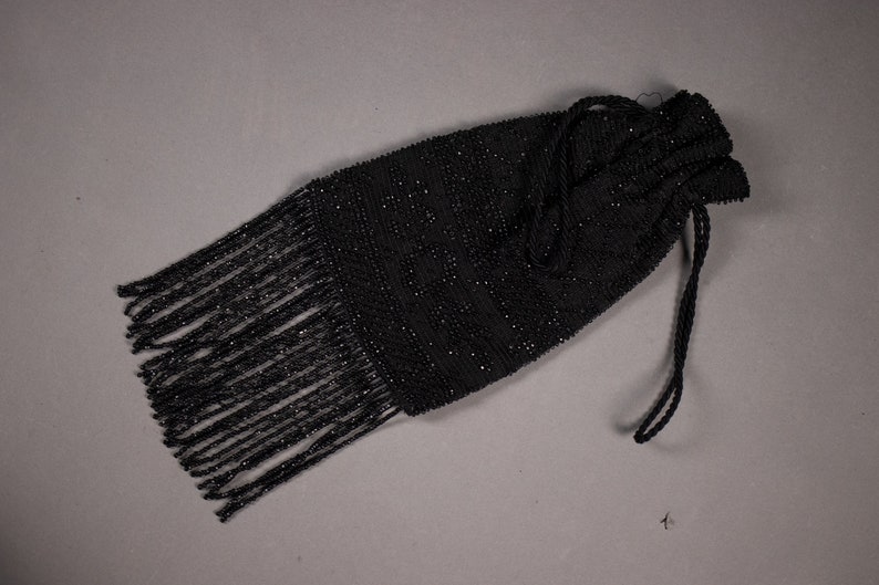 Black Crochet and Beaded VICTORIAN Purse image 1