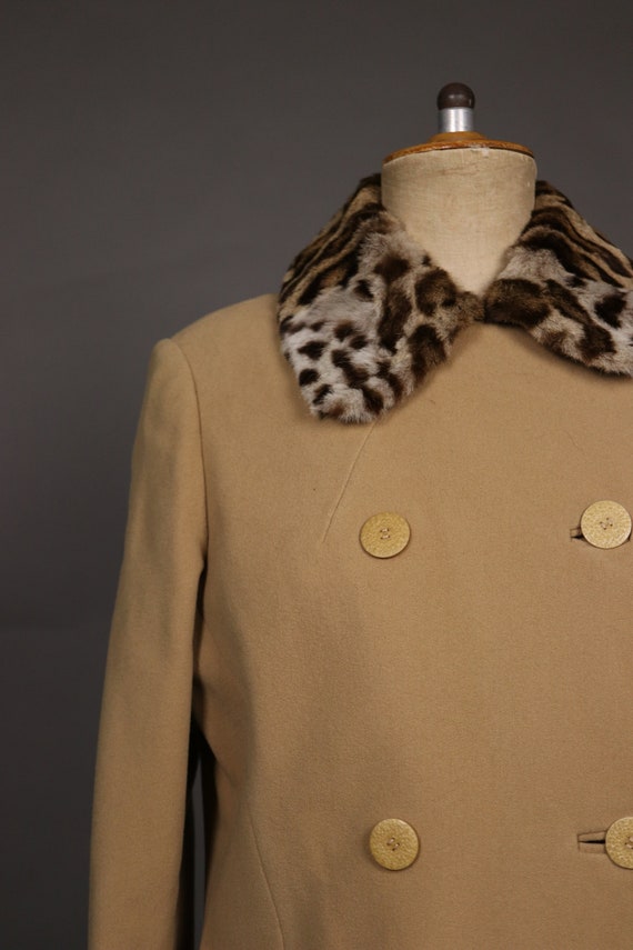 1950's Beige Wool and Leo  Fur Coat - 50's Beige … - image 9