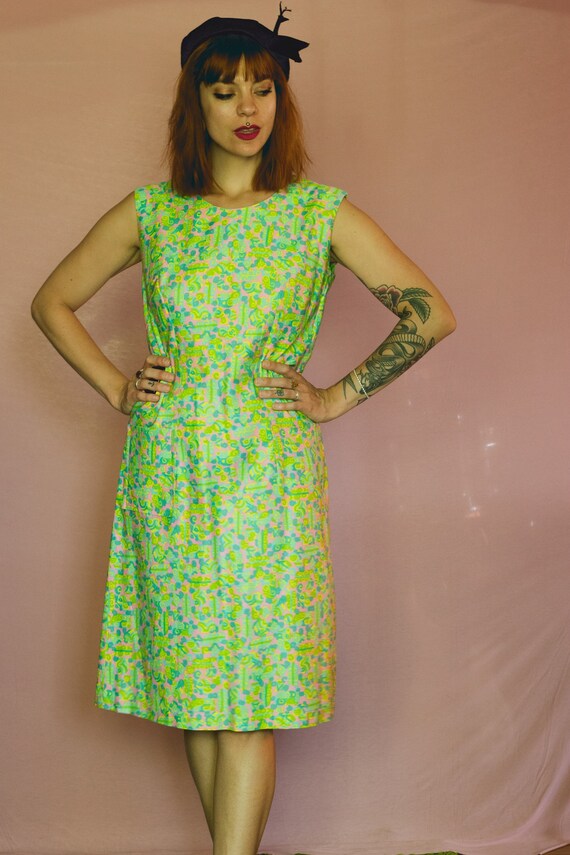 1960's Green psychedelic Silk Dress - Size M - image 6