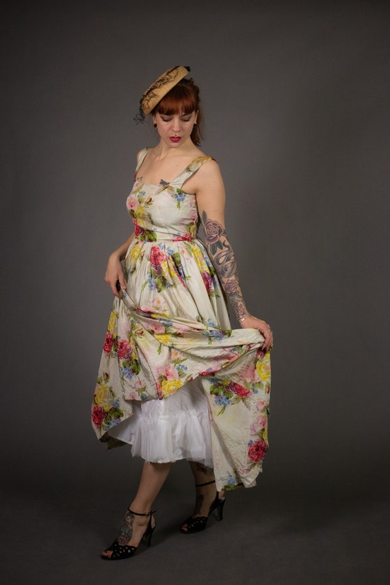 1940's Rayon Floral Summer Party Dress - 40's Hug… - image 7