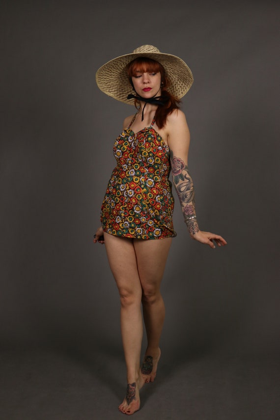 1950's Monokini Cotton Bathingsuit - 50's One Pie… - image 9