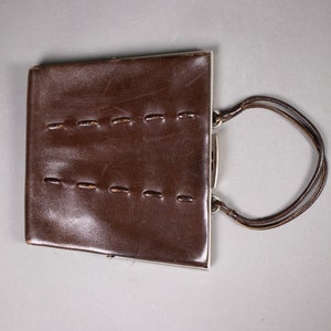 1930's Brown Leather Clutch Bag 1930's Small Leather Bag image 2