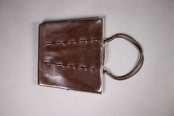 1930's Brown Leather Clutch Bag - 1930's Small Le… - image 2