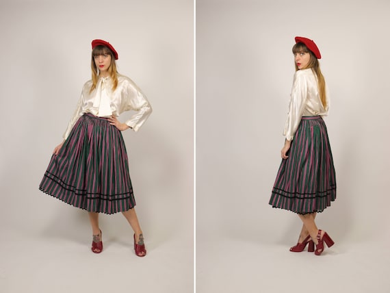 1950 s Eastern European Cotton Maxi Circle Pink and Green Skirt 50 s Traditional Hungarian Peasant Skirt Size S Etsy