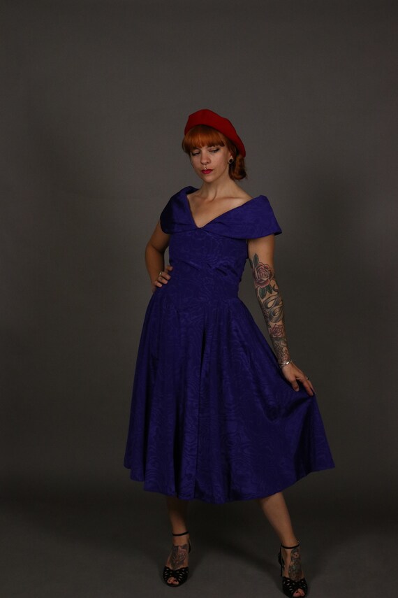 1950's Purple Rayon Cocktail Dress - 50's New Loo… - image 4