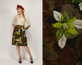 1950s Floral Cotton High Waisted Skirt - Size S