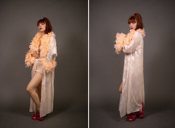 RARE! 1950's Boa Rayon House Coat - 50's Glamour B