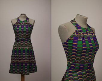 1960s Multicolor Mod Girl Halter Dress - Size S