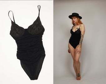 1980s La Perla Black Bodysuit - Size S