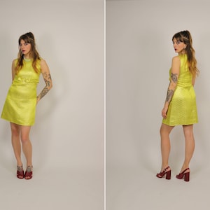 1960s Mini Yellow Dress - Size Xs/S