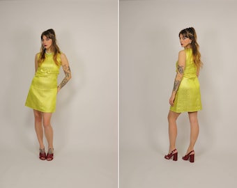 1960s Mini Yellow Dress - Size Xs/S
