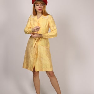 1960's Yellow Raw Silk ress 60's Silk Dress Size S image 2