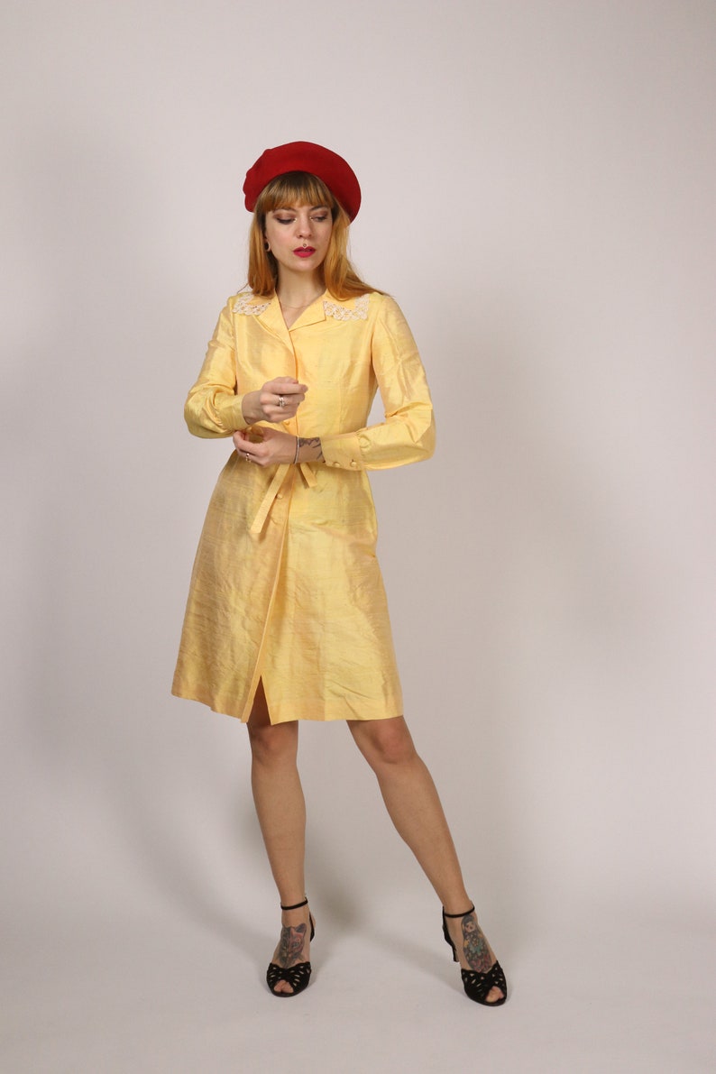 1960's Yellow Raw Silk ress 60's Silk Dress Size S image 2