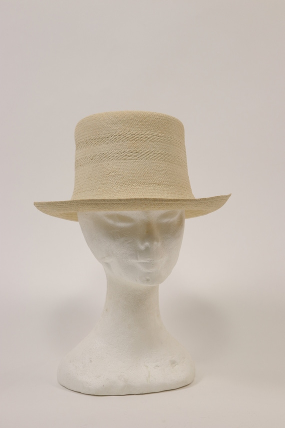 RARE 1950s-1960s Round Beige Panama Hat - Size 54