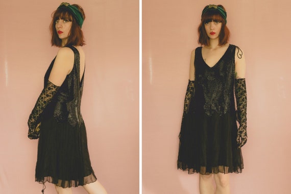 1960's Black Beaded Dress - 1960's Black Beaded Ev
