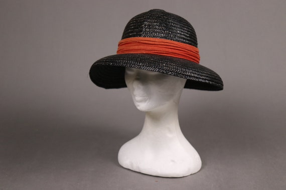 1930's Black Thick Straw Cloche Hat - 30s Black Cl