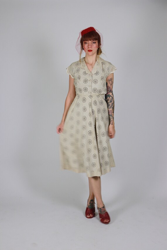 1940s Raw Silk Cream Dress - Size Xs - image 7