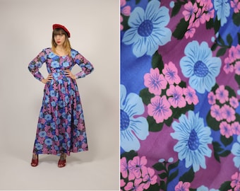 1970s Maxi Floral Dress - Size S-M