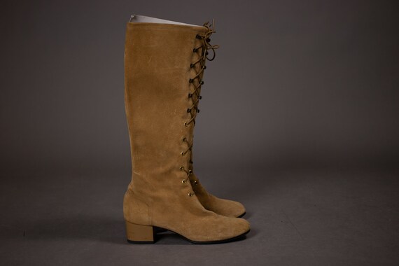 1960's HUSH PUPPIES Tan Suede Leather Gogo Boots -